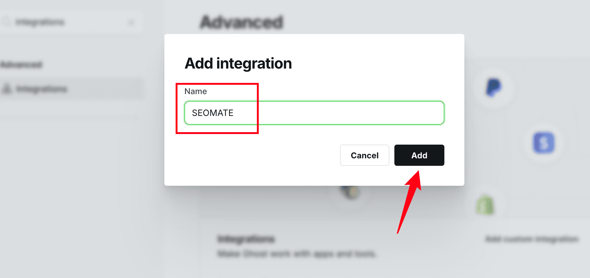 Add Custom Integration Dialog