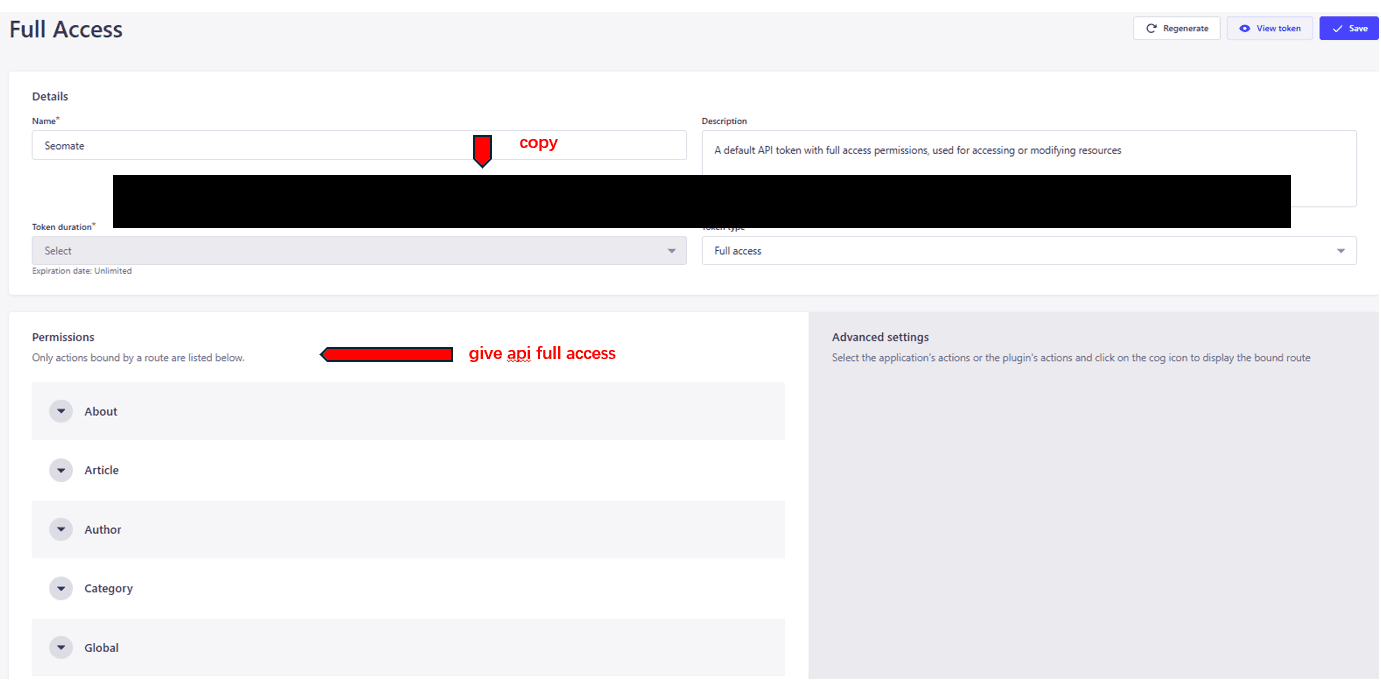 Configure Full Access API Token